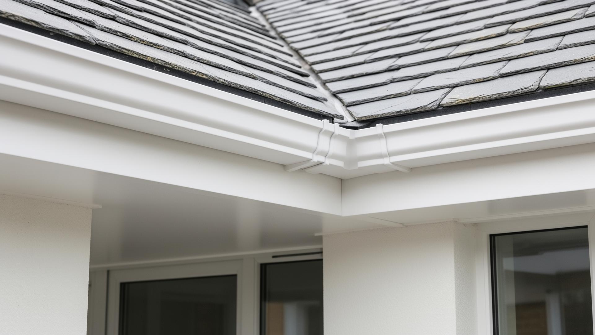 Fresh white uPVC fascias and soffits fitted beneath a slate roofline